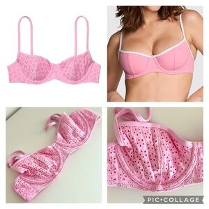 PINK BY FRANKIES BIKINIS Buttercup Eyelet Bikini Top Underwire Push-Up Crochet